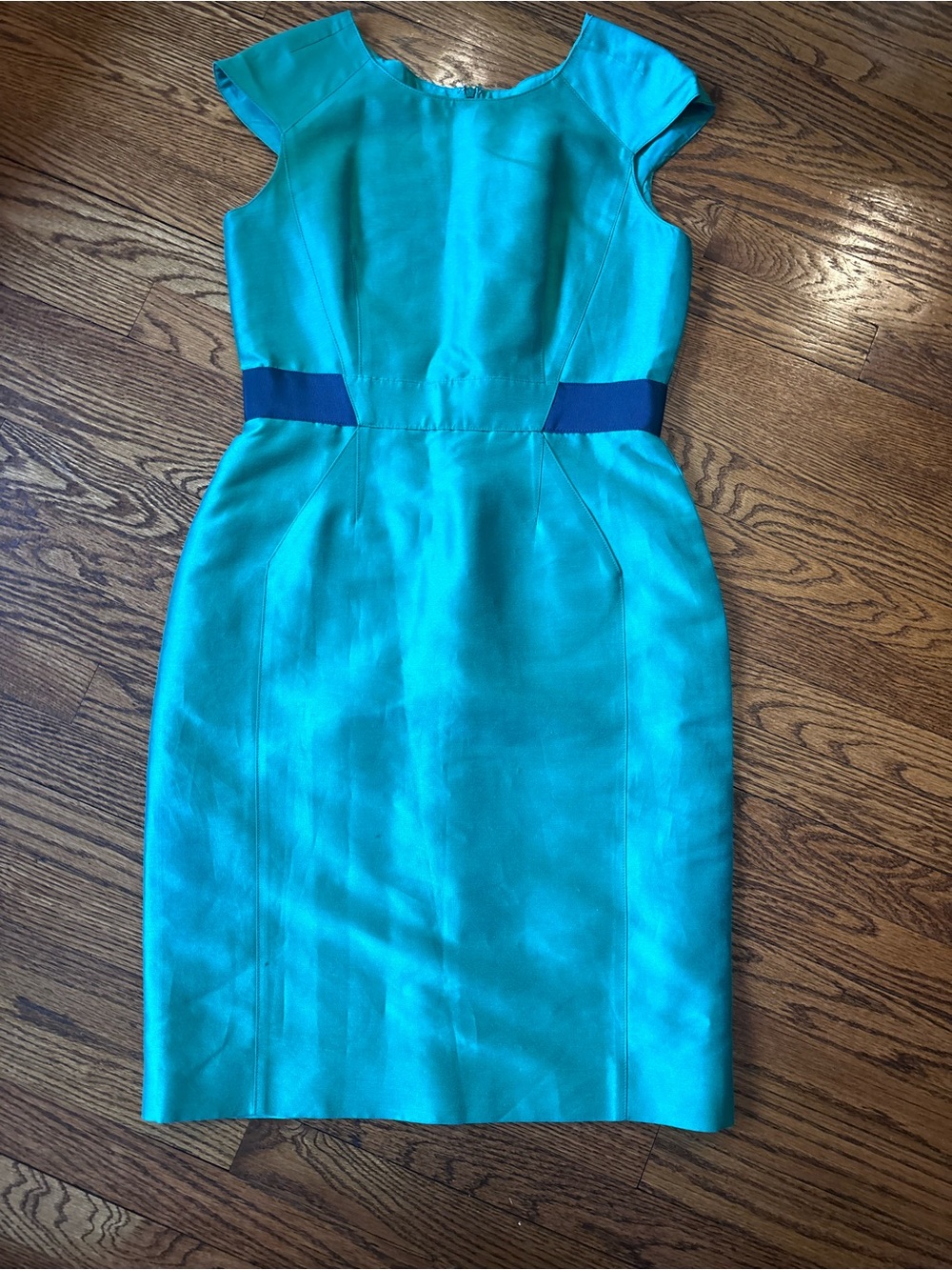 Oscar De La Renta Turquoise/ Green Cap-Sleeve Sheath Dress Sz 8